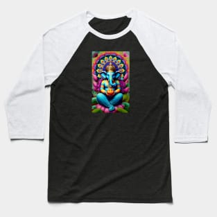 Ganesh sitting on a lotus flower Mandala Baseball T-Shirt